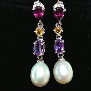 Pearl Amethyst Citrine & Pink Tourmaline Earrings